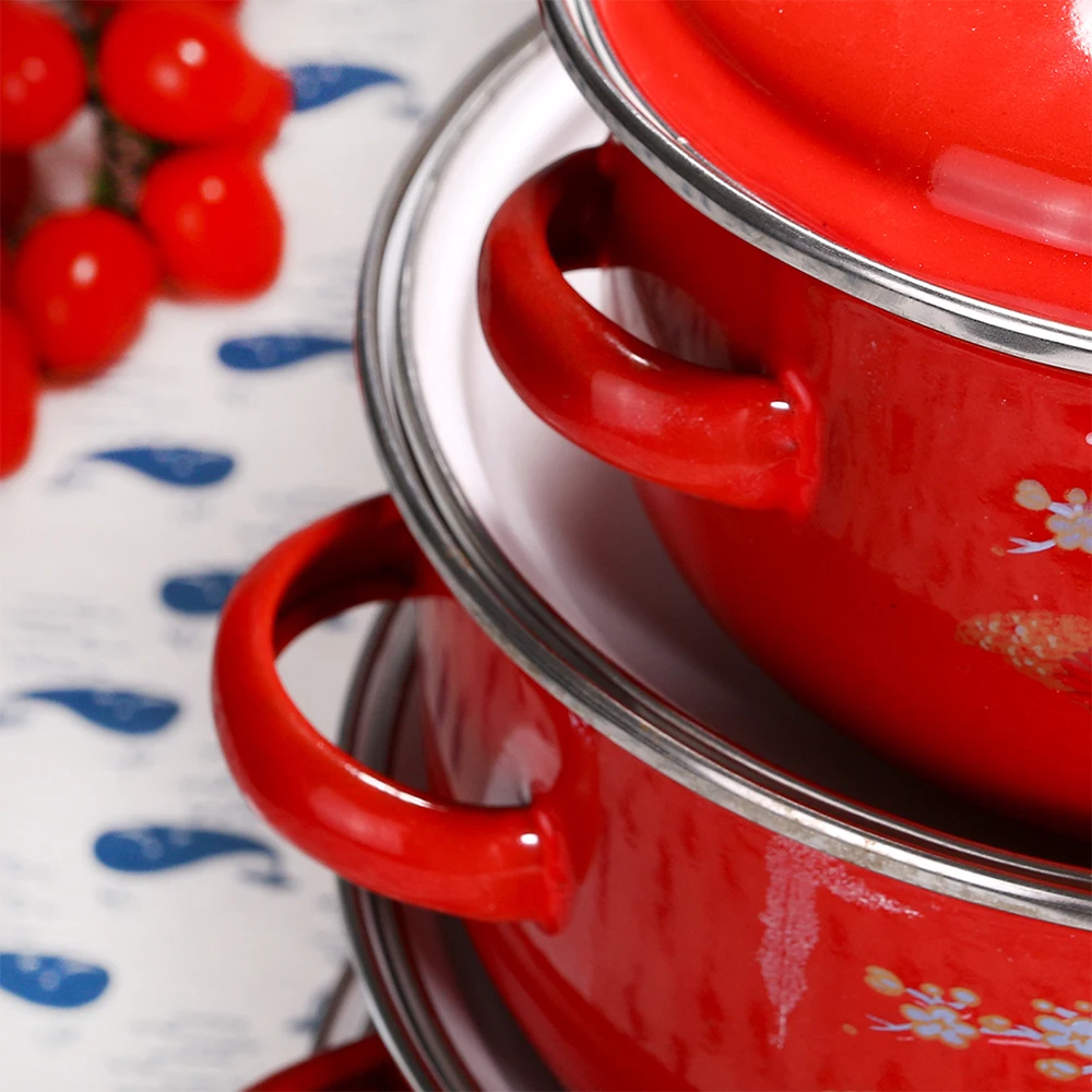 6pcs Red High Quality Factory Enamel Cookware Hot Pot Rose Decals