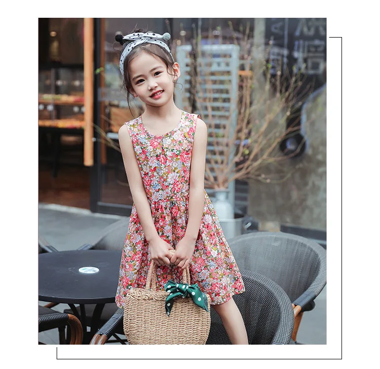 100%cotton hot night summer casual fashion design floral printing  baby girl kids dresses