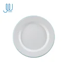Antique Vintage White Enamel Metal Tray Dinner Dish Plates Multi-purpose Enamel Plate With Blue Rim