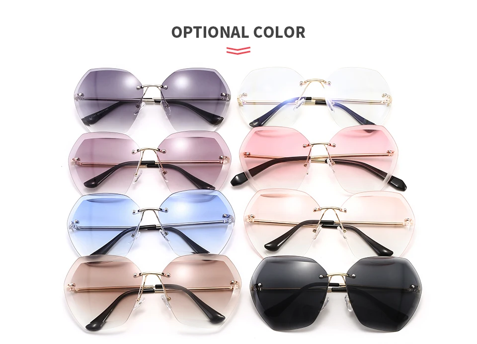 204101 Superhot Eyewear 2020 UV400 Oversized Shades Sun glasses Women Female Lady Rimless Sunglass