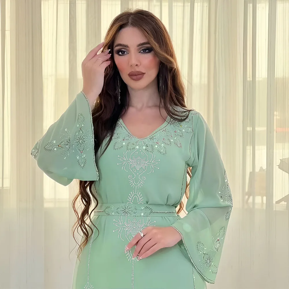 Abaya Dubaï 2026 de Luxe en Mousseline – Caftan de Soirée Modeste – Grossiste Grossiste Turquie