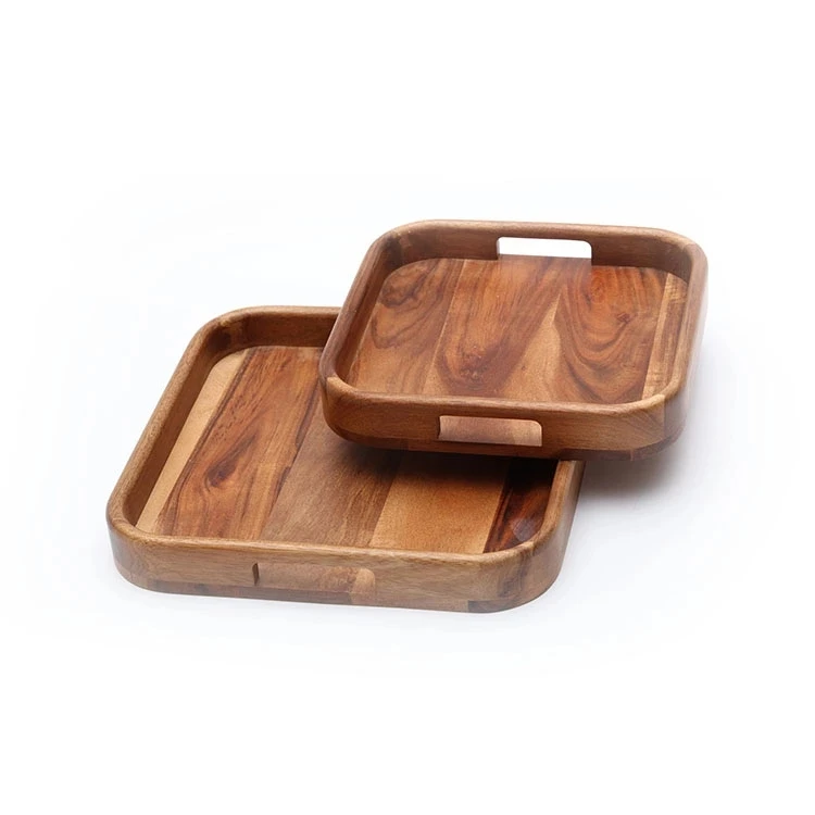 Hot Selling Wholesale Acacia Wood Square Breakfast Serving Tray With