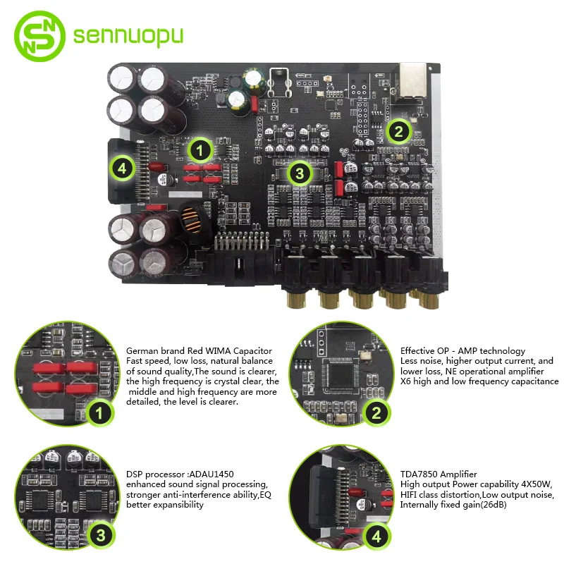 Sennuopu Professional Audio Usb Play Optical Fiber Input Car Dsp Processor With Remote Control