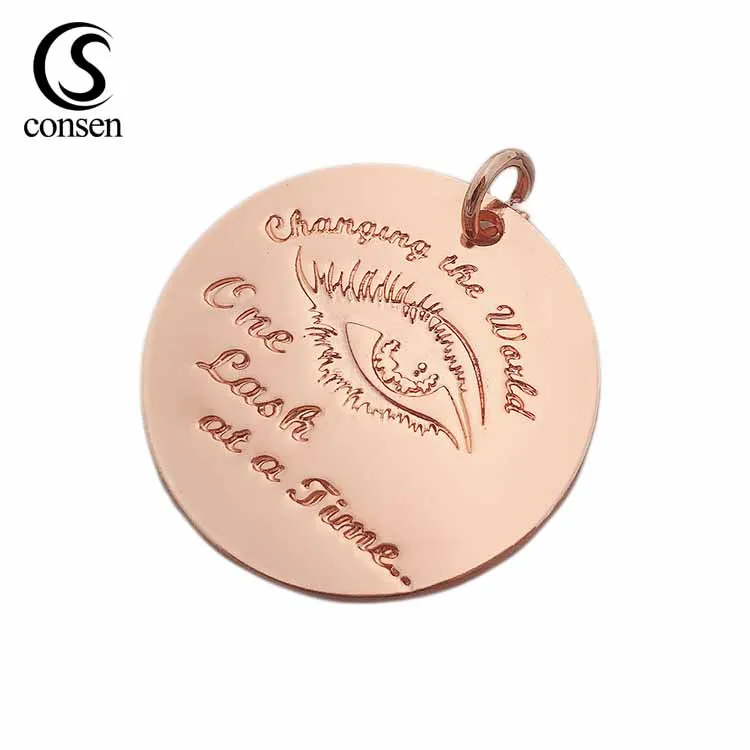 Oil covered protection round shape rose gold custom jewelry tag stamped logo pendant