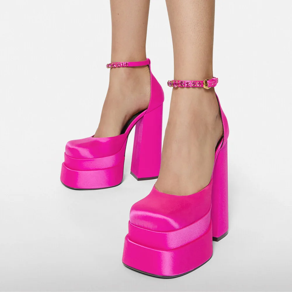 Neon pink chunky clearance heels