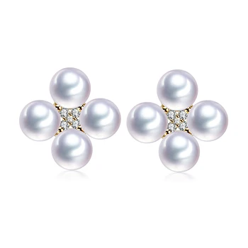 pearl stud earrings with small diamond