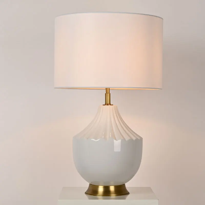 Simple Designs Living Room Family Bedroom Drum Shade Skirt Ceramic Table Lamp