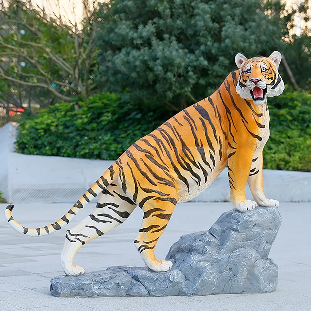 Oem Odm Big Life Size White Tiger Fiberglass Large Animal Tiger