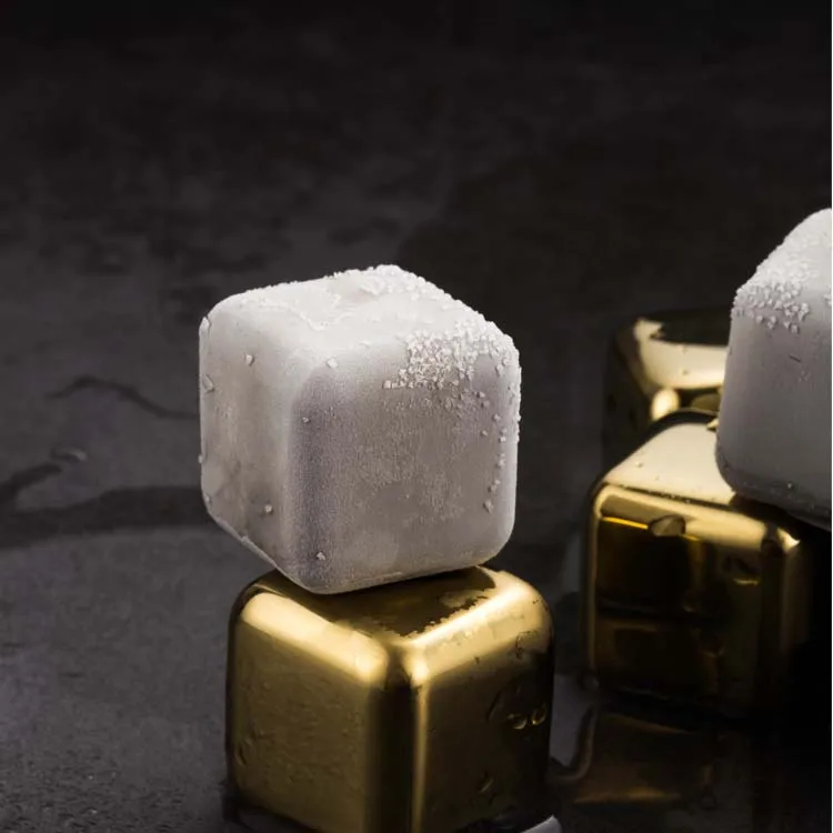 6PCS SET Stainless steel whisky stone Whiskey Rocks square shape with Golden Color