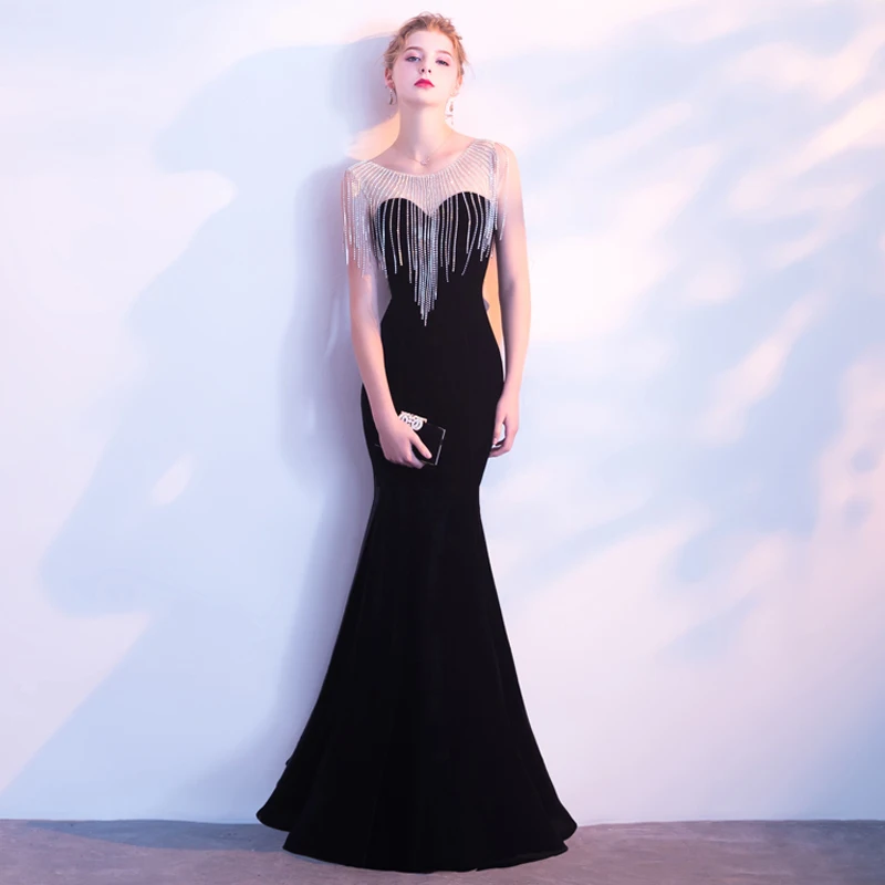 black velvet fishtail dress