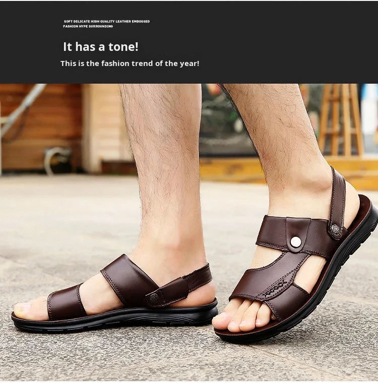 Men's Summer Beach Shoes Outdoor Casual Dual-Purpose Non-Slip Breathable Vietnamese Sandals Soft-Soled Wear-Resistant