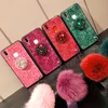 Crackle Diamonds Hair Ball Wrist Strap Cell Phone Case for iphone XS MAX Bling Luxury Fashion Mobile Phone Cover for iPhone X