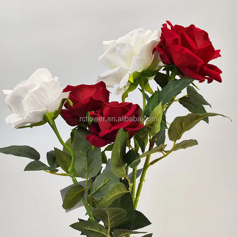 Decorative Real Touch Rose Artificial Flowers Single Bulk Silk White