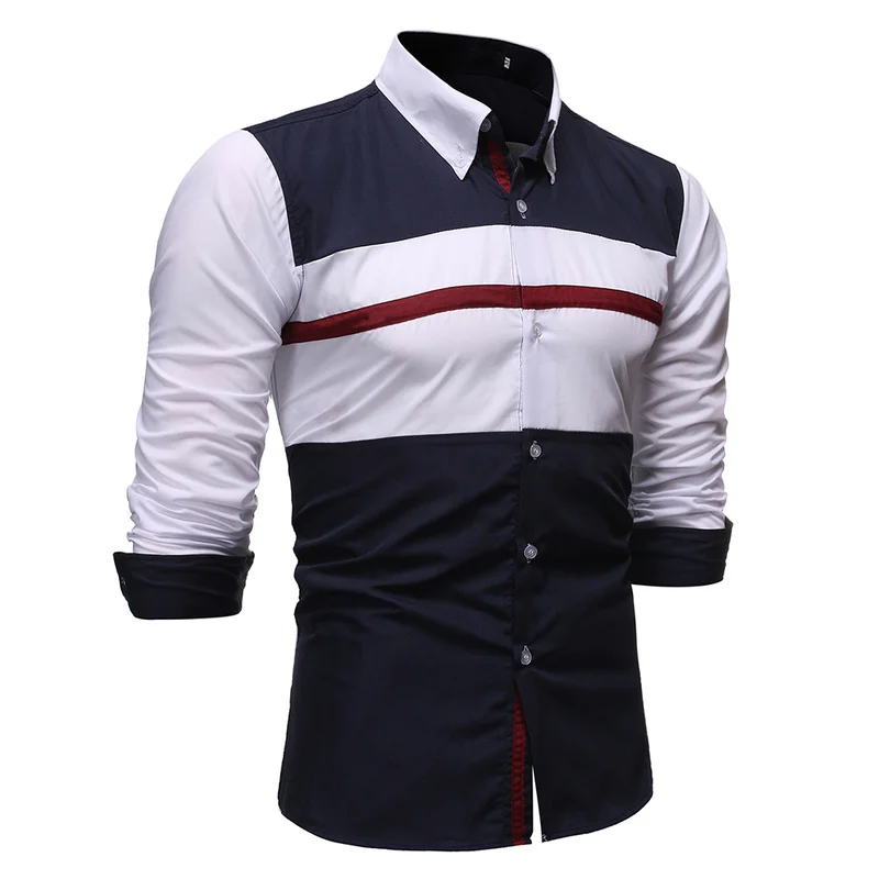 free shipping color stripe block long sleeve casua