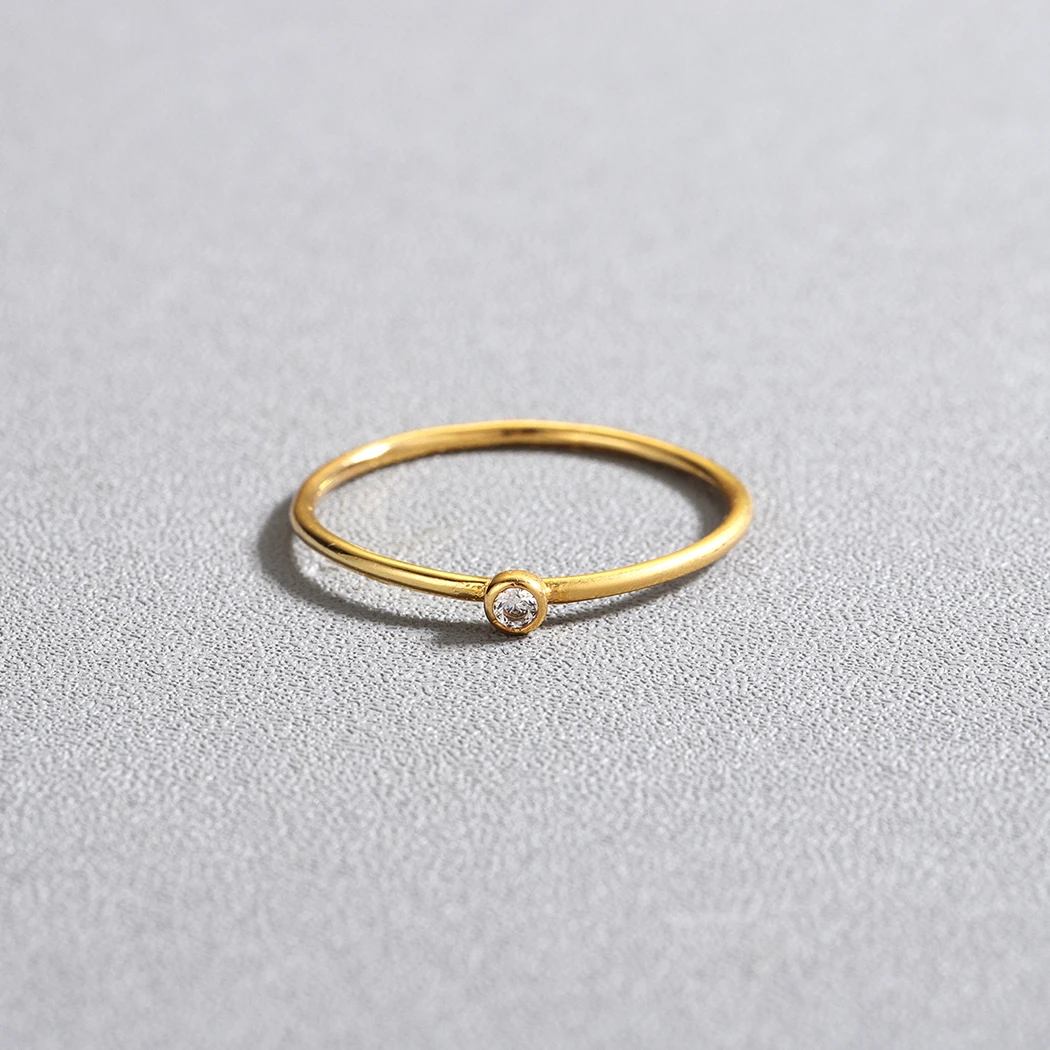 单石简单戒指女薄金色指环女订婚戒指水晶首饰