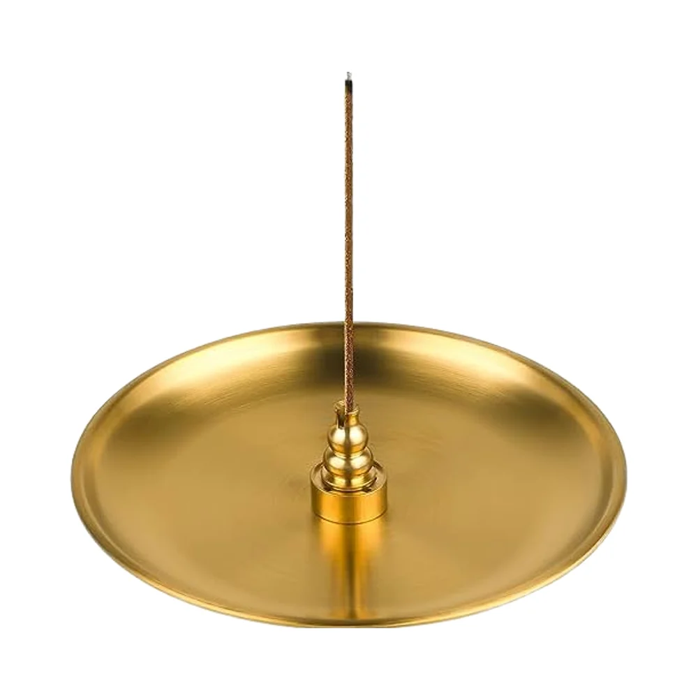 5.51 Inch Brass Stick Incense Burner Tray Plated Alloy Ash Catcher Stick Coil Cone for Yoga Meditation Buddhism for Home Office