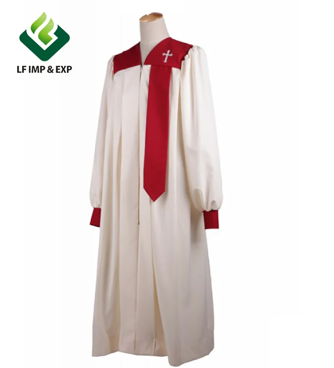 High Quality White Choir Robe With Embroidery Cross Modern Choir Robes
