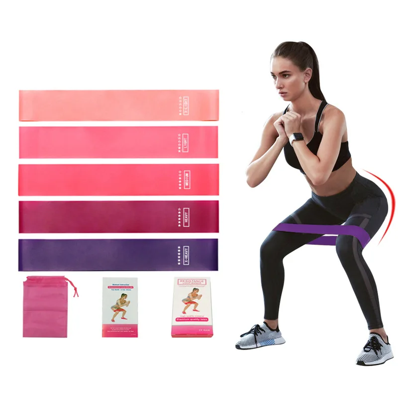 

2021 Custom Printed Fitness Yoga Elastic Rubber Booty Home Gym 5 Pieces Latex Glute Booty Resistance Band Set