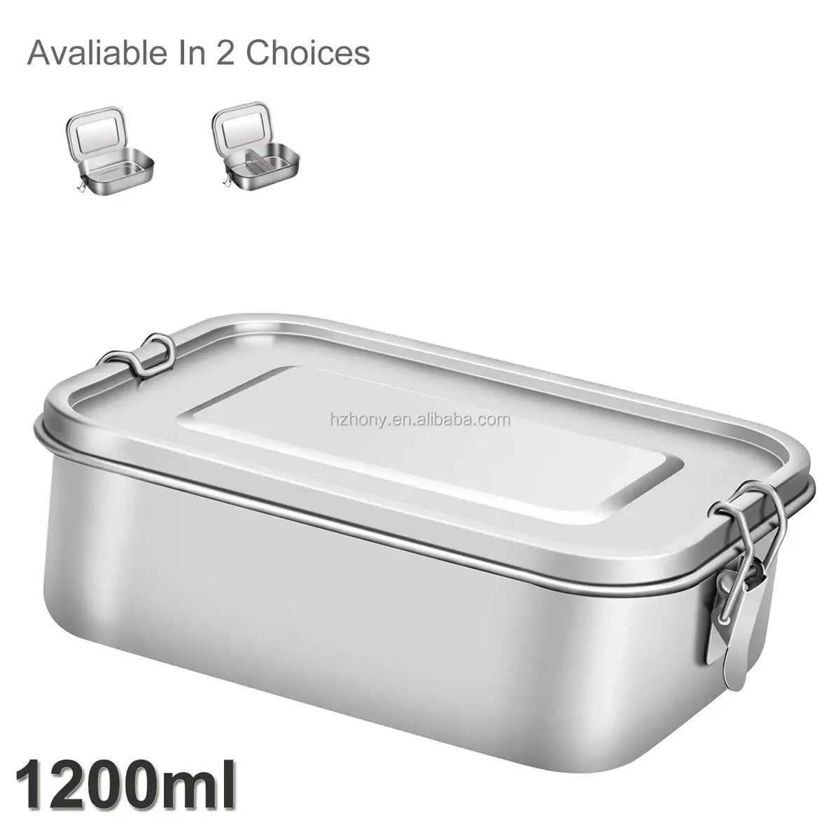Stainless Steel 2 Compartments Bento Lunch Box With Lock Clips Design