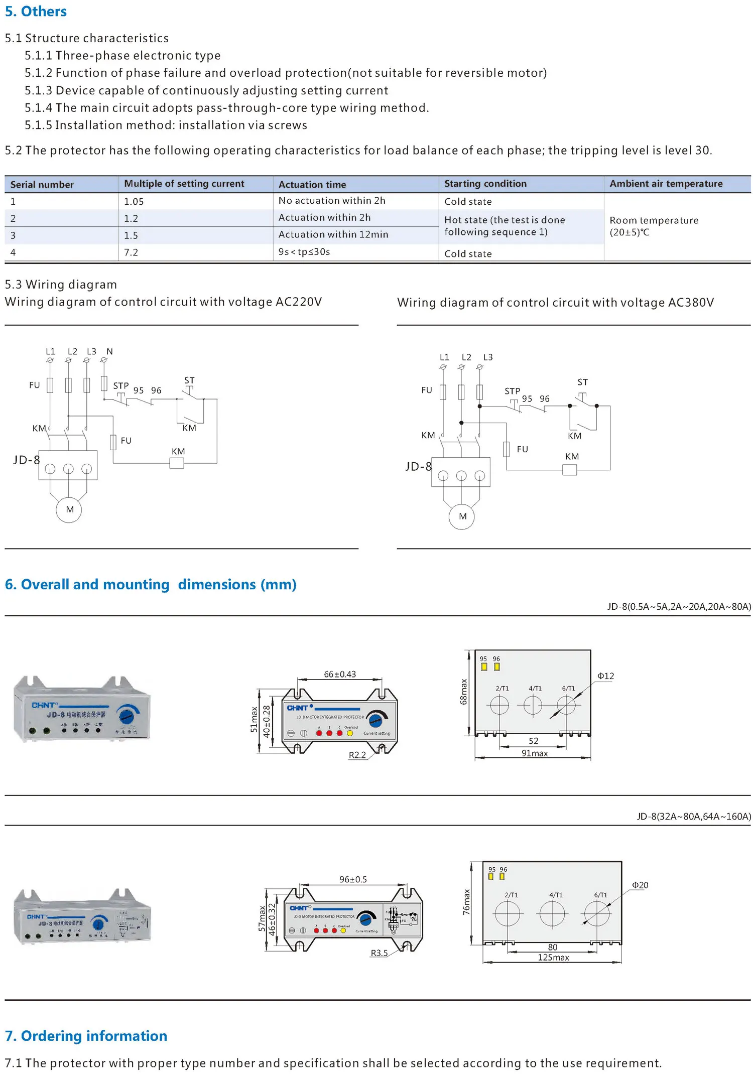 Chint original JD-8 Overload Phase failure three phase AC Asynchronous motor Integrated Motor Protector