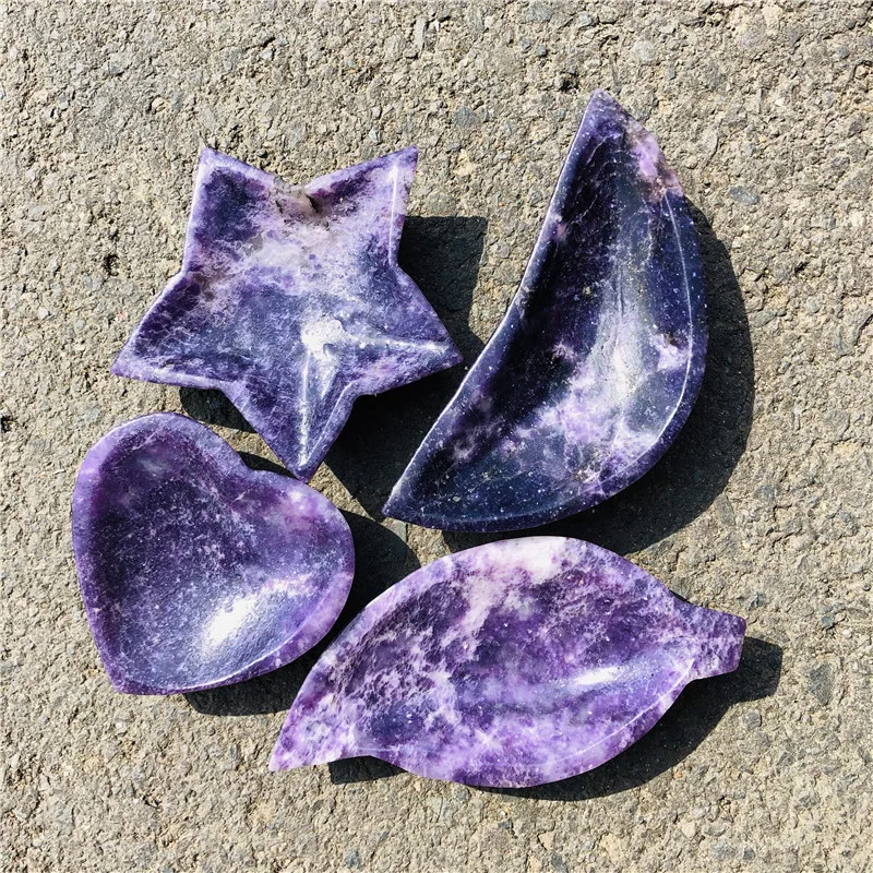 批发价格天然抛光石紫色锂云母水晶能量碗治疗