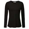 KKE02004 Womens Lace Patchwork Back Split Cotton T-Shirt Tops Long Sleeve Crew Neck