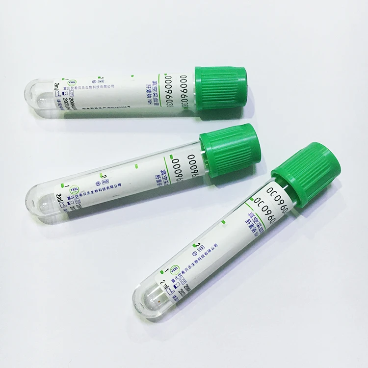 
Green Top Disposable Heparin Lithium Blood Collection Tube 