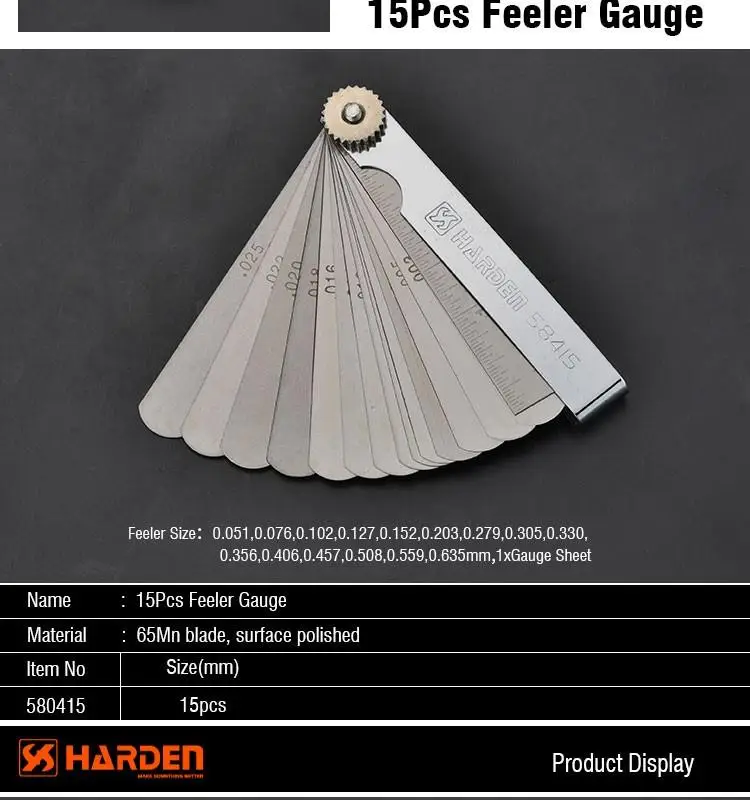 Harden Professional Custom 15pcs 65Mn Metal Feeler Gauge Set