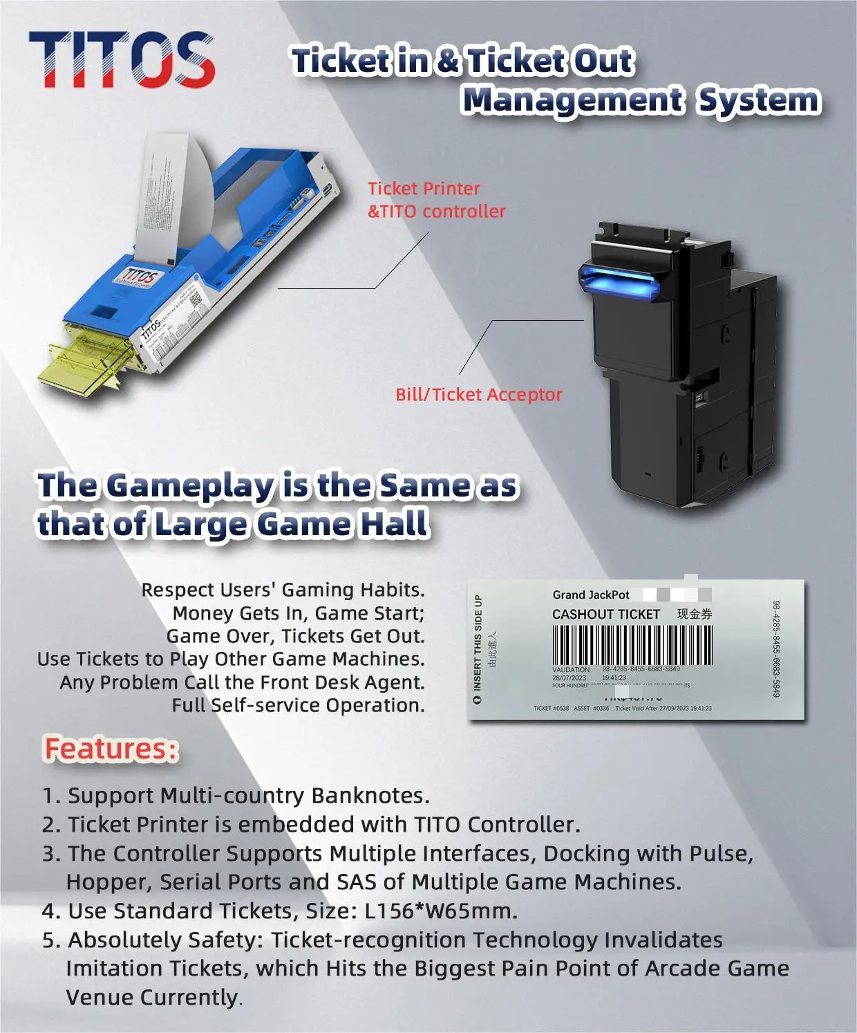 Self-Developed Cashout Ticket Printers for Banilla Diamond Skill Game Cabinet Spanish Plastic Cash Redemption Exchange System manufacture