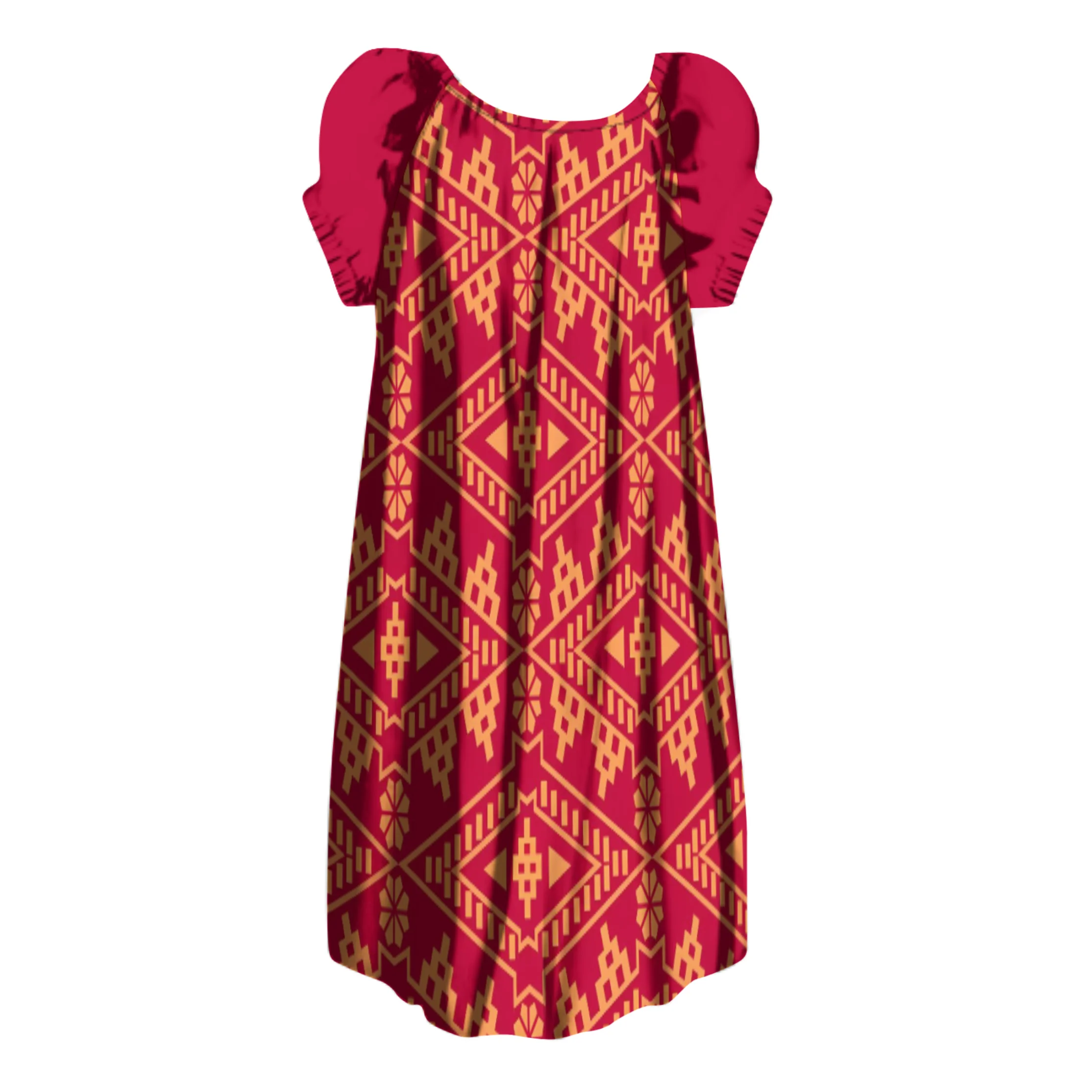ladies dress png Wholesale Customize Papua New Guinea Style Puff Sleeve Puffy Dresses Women Crew Neck Pleated Long Loose sm