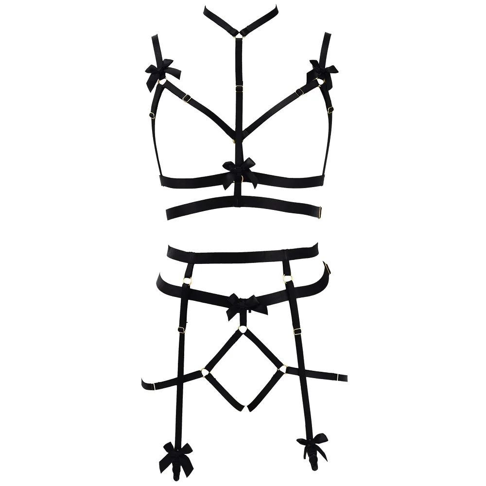 Women Cupless Bra Gothic Body Harness Cage Bra Halter Top Bondage Harness Sexy Lingerie Cabaret