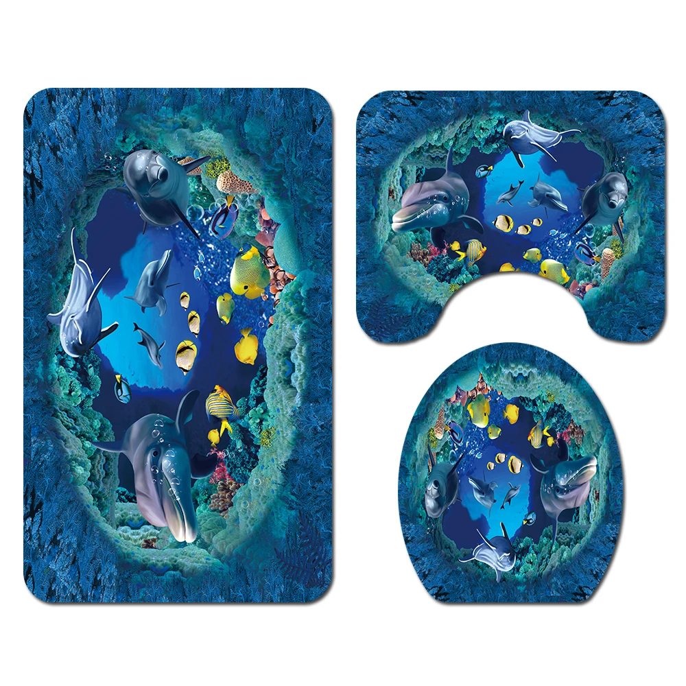 Home Decorations for Bathroom 3 Toilet Mat and Lid Cover 72"x 72" Shower Curtain