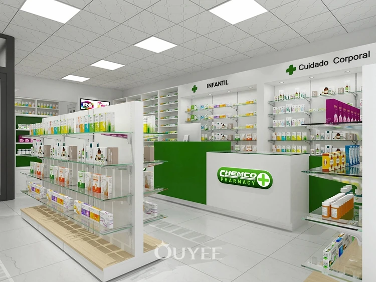 Customized New Medical Store Pharmacy Counter Display Furniture Design