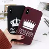 Fashion King Queen Crown Soft TPU Phone Case for iPhone XR XS Max X Solid Color Ultra Thin Cover for iPhone 8 7 6 6s Plus