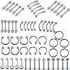 VRIUA Stainless Steel 60pcs / set Body Piercing Nose Ring Helix Daith Belly Button Cartilage Piercing Body Jewelry For Unisex
