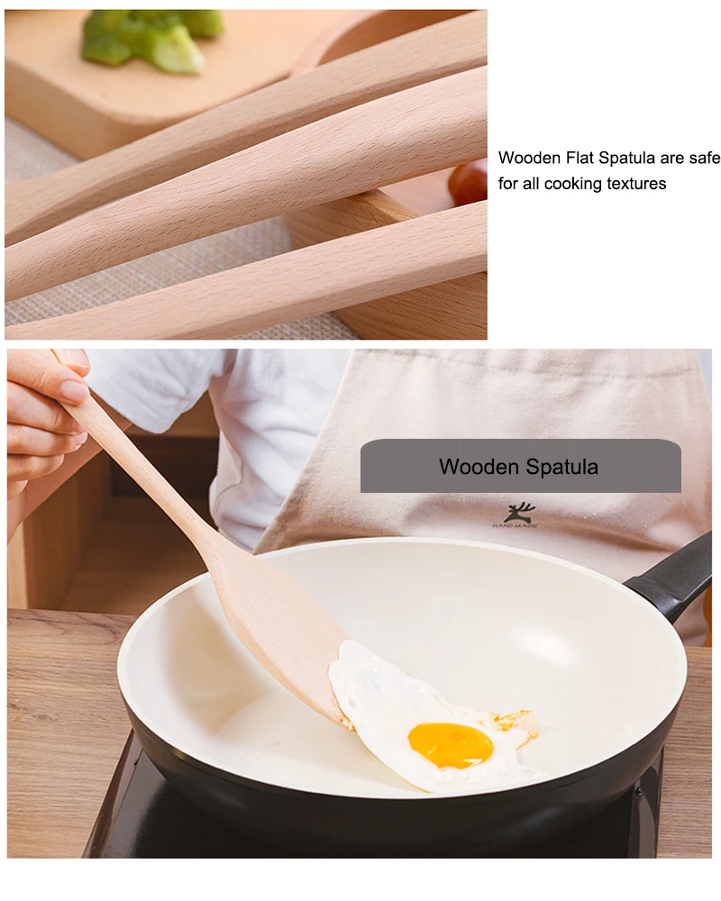 Wholesale Ecofriendly Beech Wood Kitchen Utensils Soup Spoon Spatula