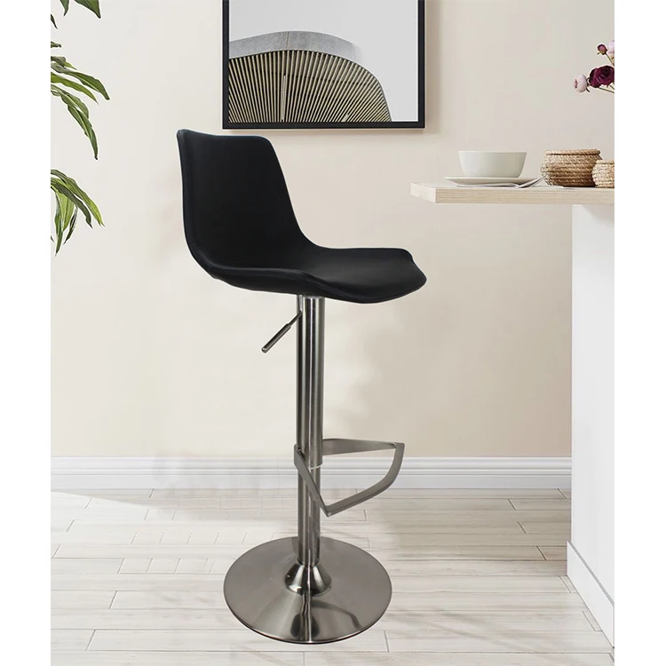 casual luxury PU leather seat adjustable height stainless steel bar stool