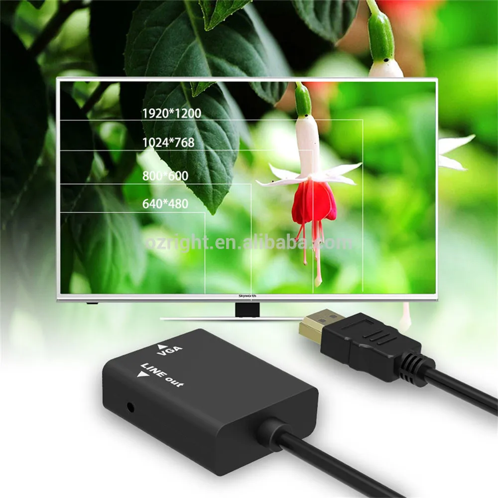 Ozh1 1080p Hdmi To Vga Converter With Audio For Computer Desktop Laptop