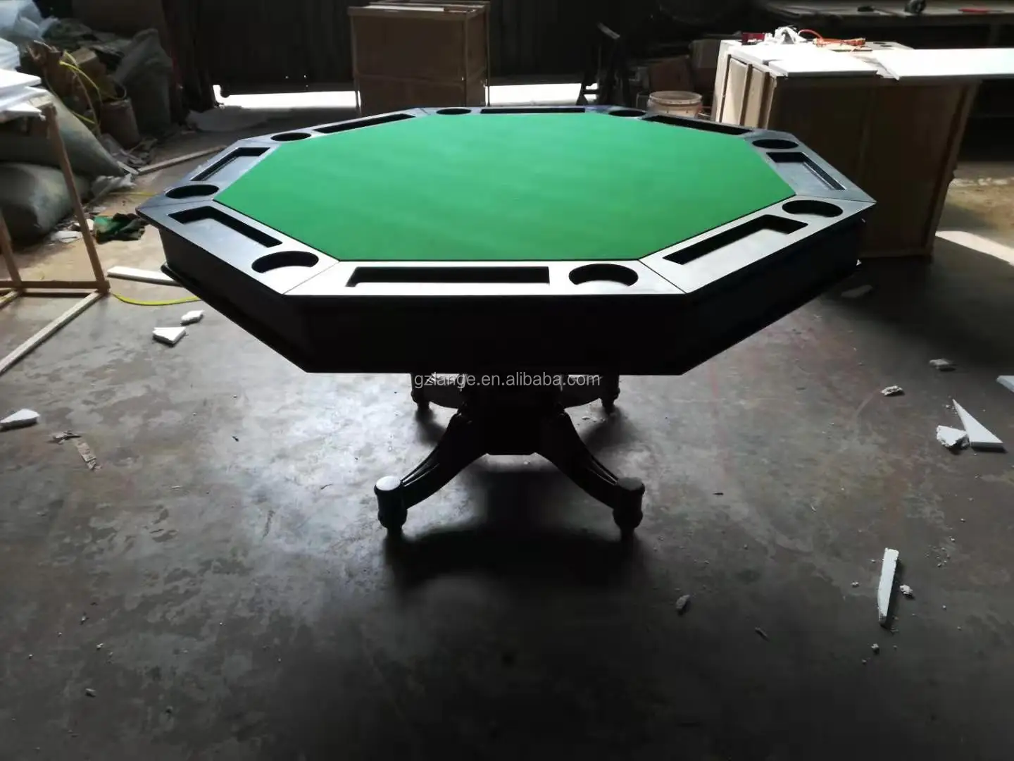 Deluxe Solid Wood Hexagon Poker Table Dual Use Wood Cover Blackjack