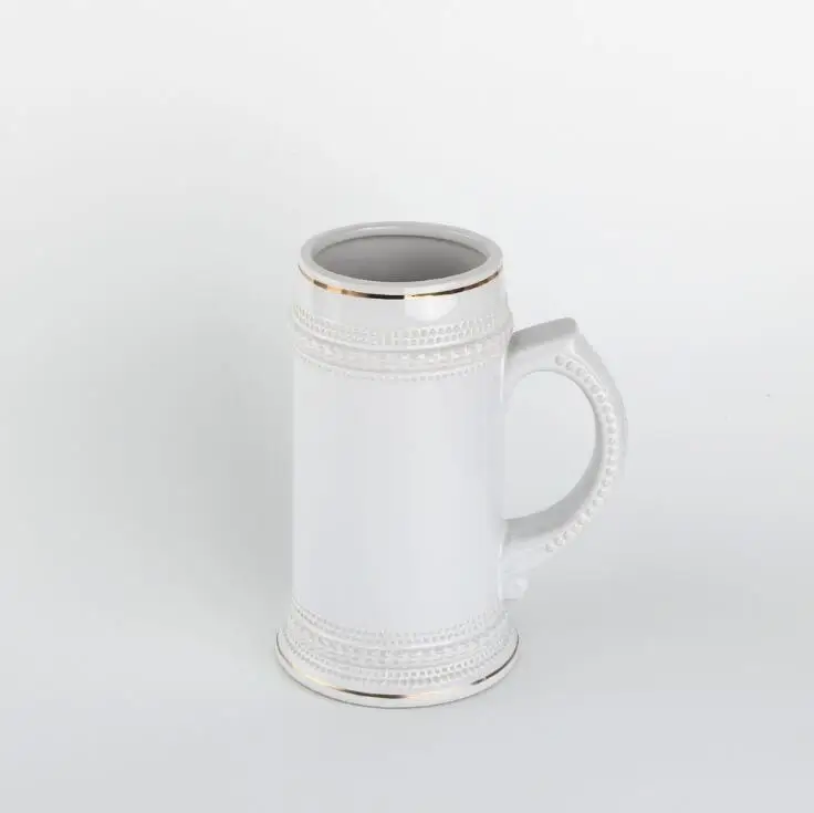 Rubysub B0131 22oz Diy Sublimation Printing Gold Trim White Ceramic German Beer Steins Mugs