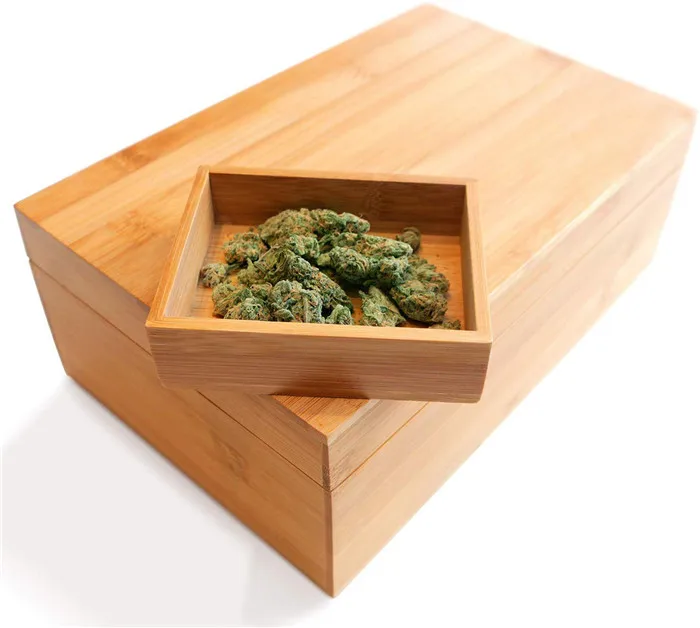 Handmade With Premium Bamboo Natural Finished Weed Stash Box With Weed