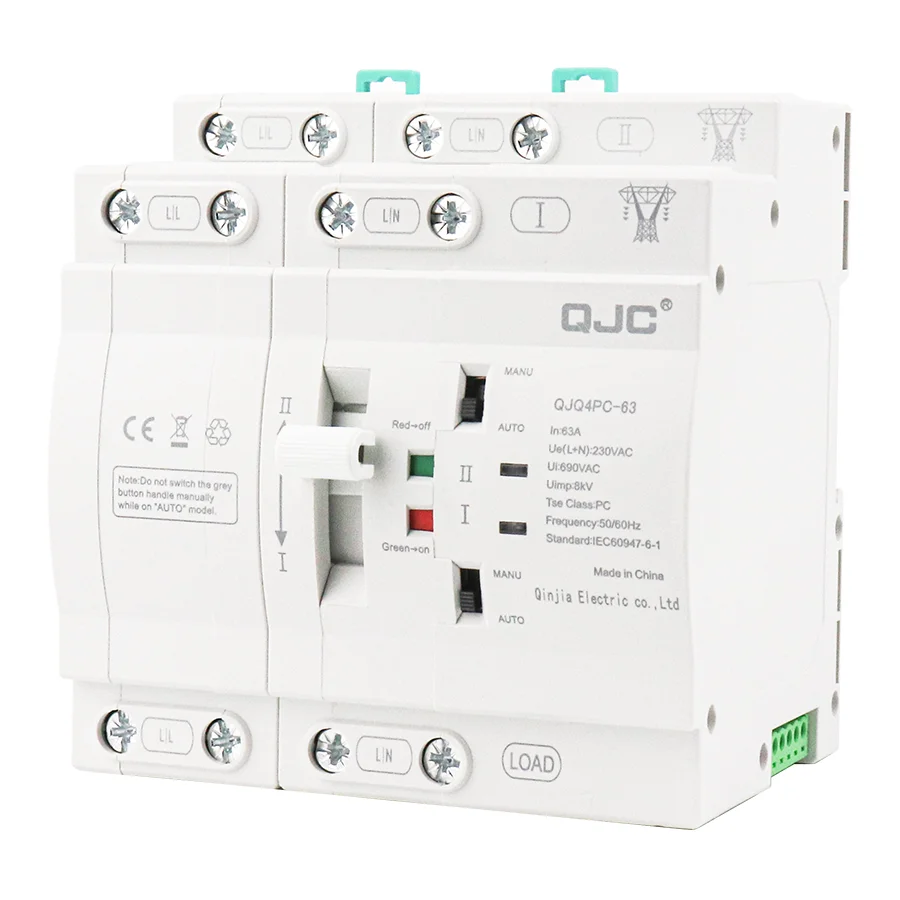 QJC Dual Power Automatic Transfer Switch - 220V Coil PC Type - 63A
