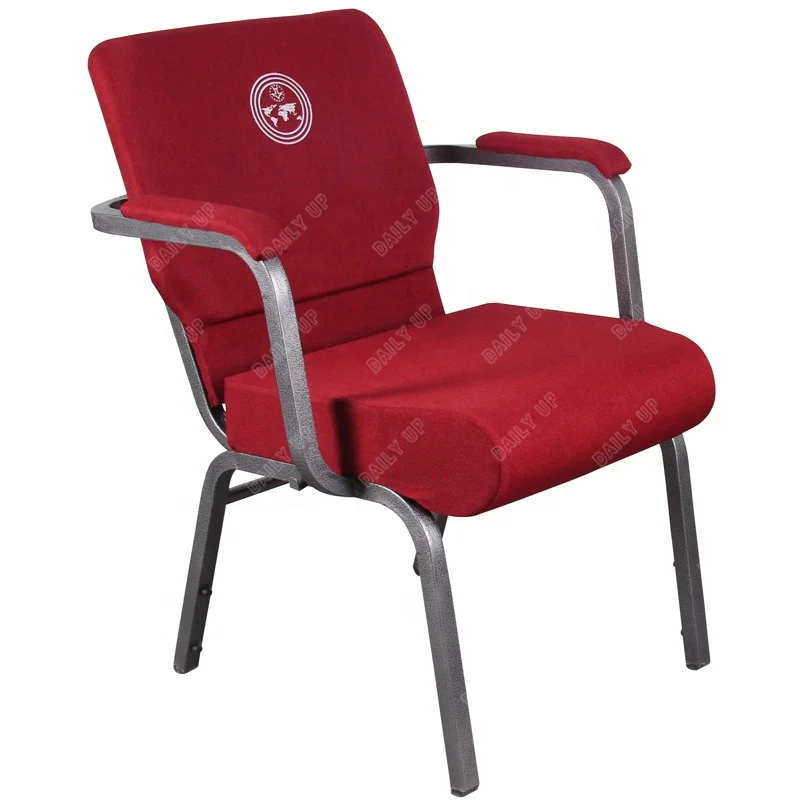 Stackable church chairs with armrest printing logo interlocking church chair