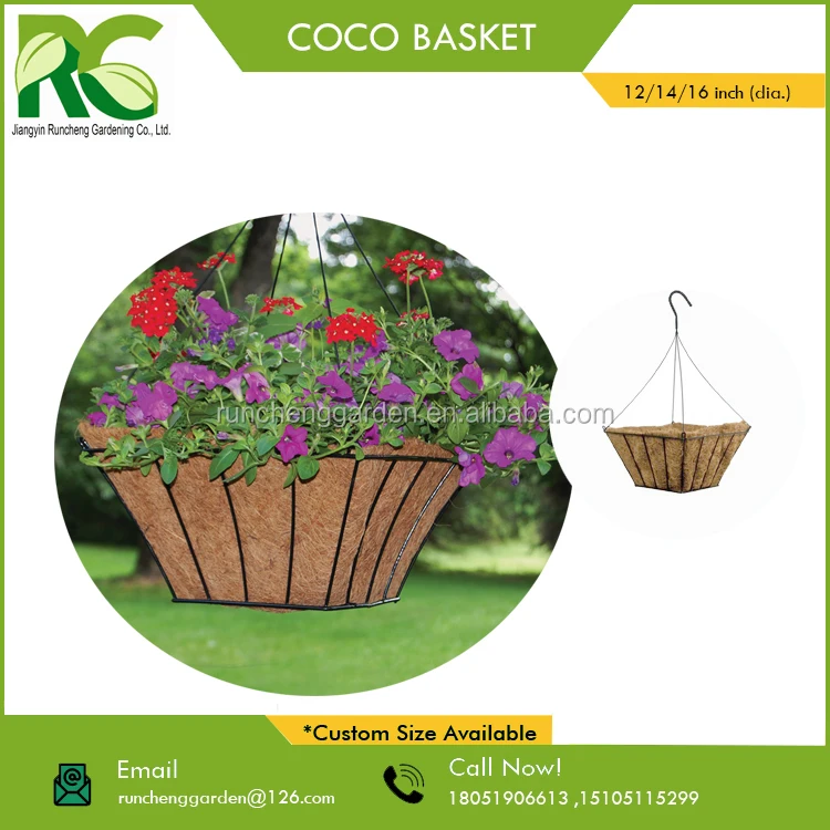 30cm Square Hanging Basket With Coco Coir Liner Pe Coated Home