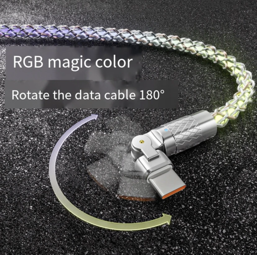 Rotating Fast Charge Cable Led Rgb Luminous Usb To C Cord Flexible