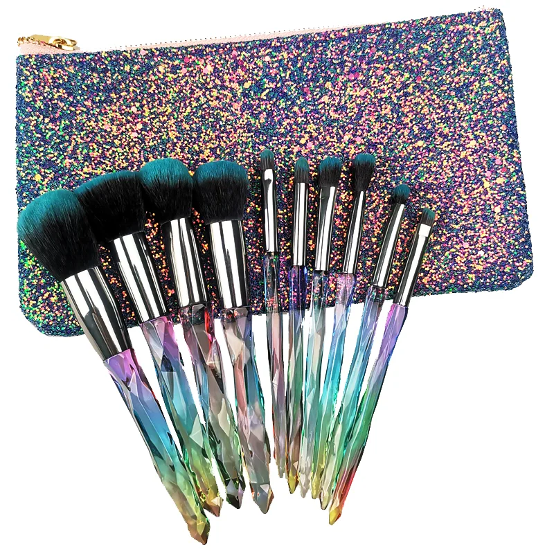 
10pcs Crystal Handle Transparent Diamond Makeup Brush Set 
