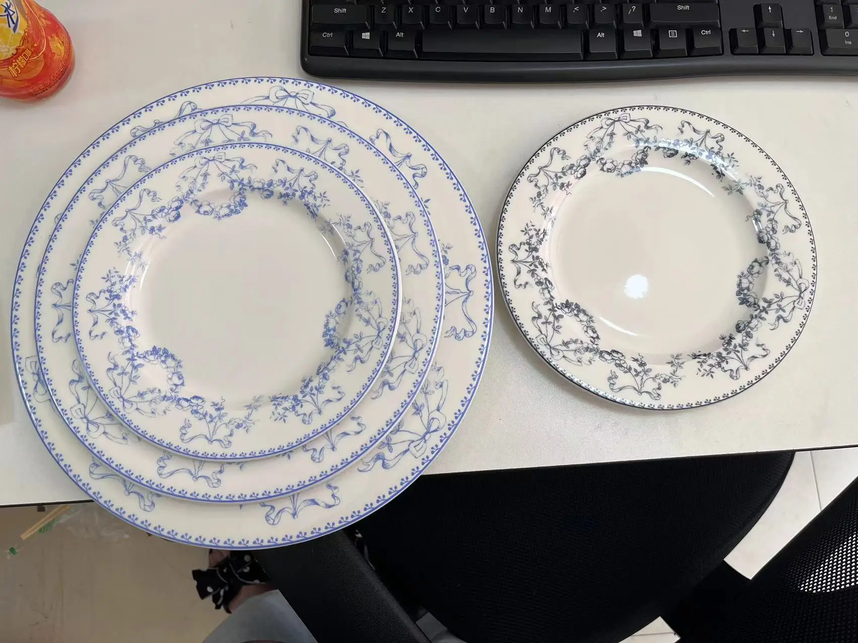 Custom Blue Bowknot Printed Dining Set Plates Wedding Use Romantic