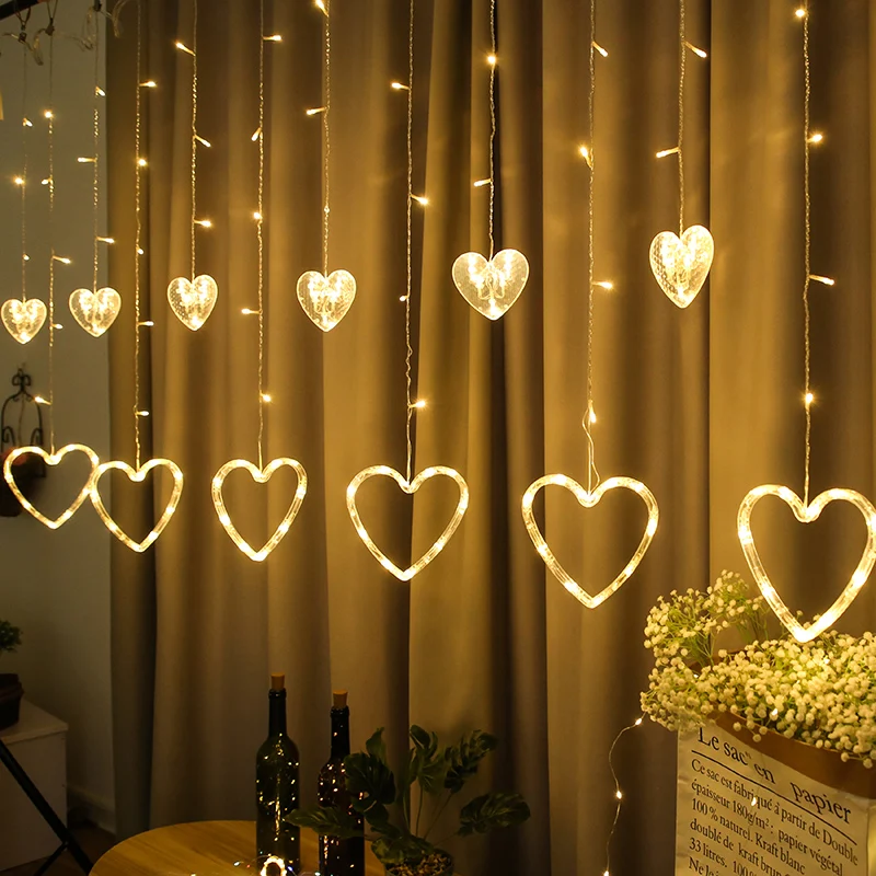 new product Twinkling 8 models led fairy string curtain light heart-shaped hanging curtain light for Holiday decoration