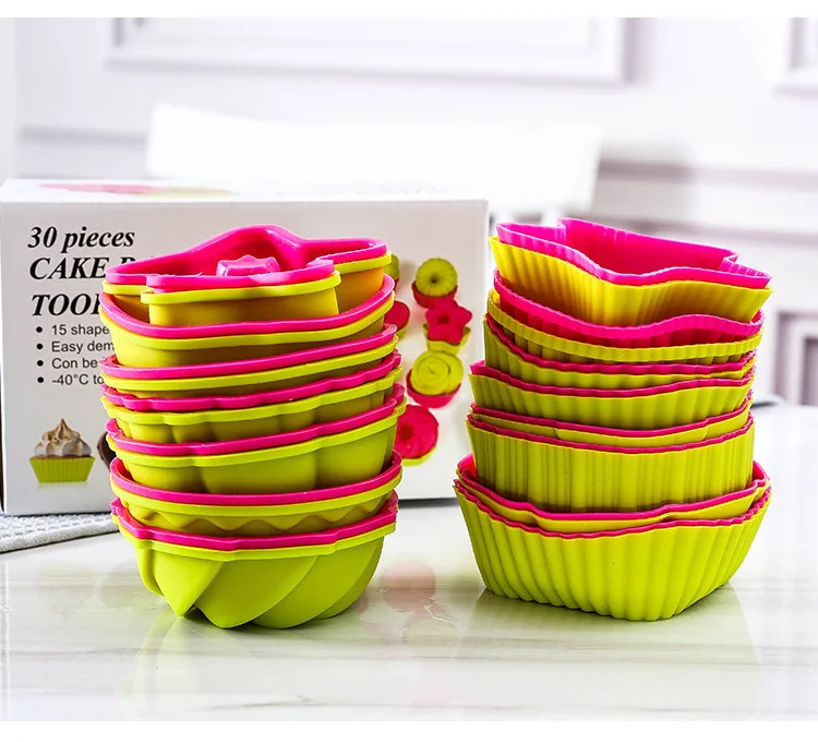 30pcs Silicone Cake Molds Bpa Free Cupcake Baking Cups Donut Pan Set