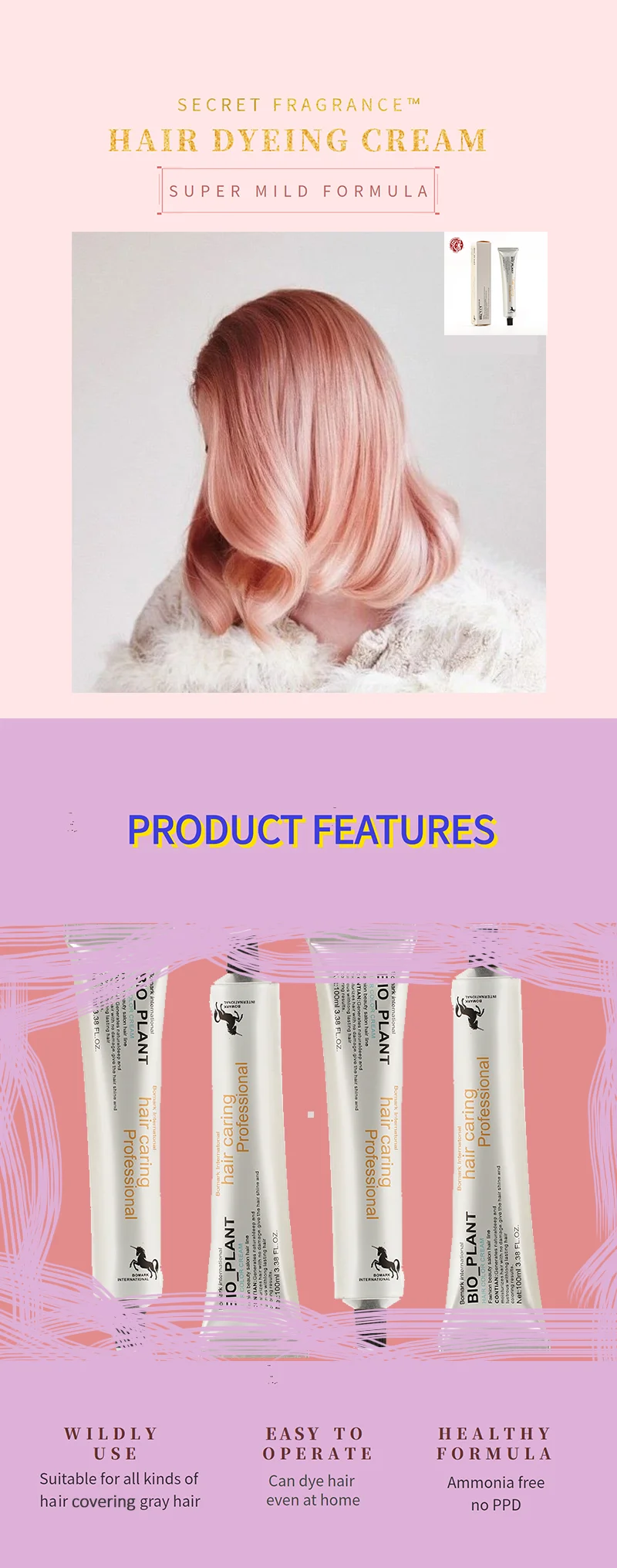 Bioplant Ammonia Free Natural Ppd Professional Salon Dye Brands Organic Hair Cream Dye Color
